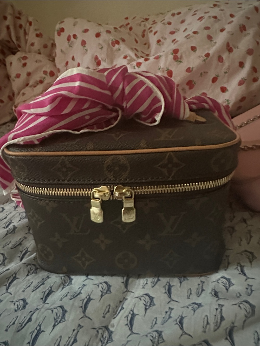 Louis Vuitton Brown Monogram Cosmetic Case with Gold Hardware